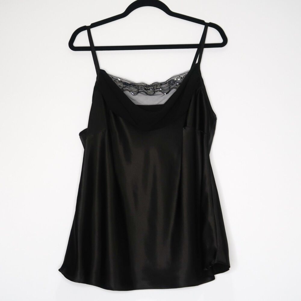 Lane Bryant Womens Tank Top Plus Size 14 Black Satin Embellished Goth Minimalist